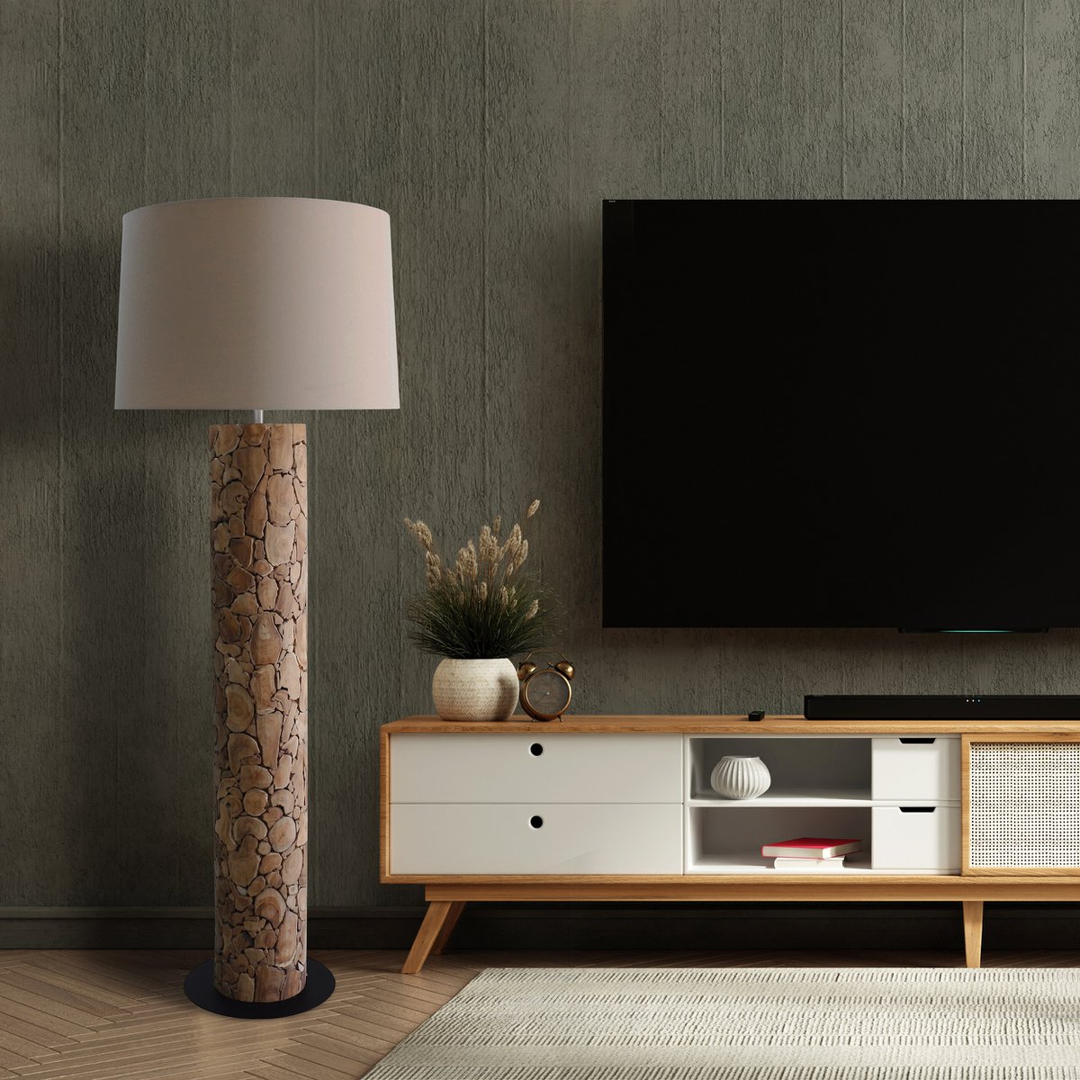 Vloerlamp drijfhout naturel/wit 170 cm