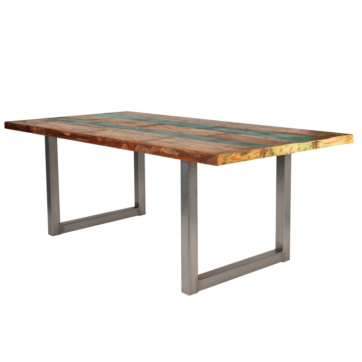 Tafel 240x100 cm, kleurrijk hergebruikt hout