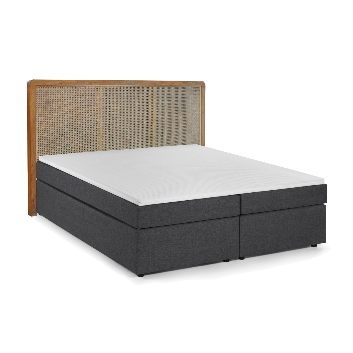 Boxspringbed met rotan hoofdeinde