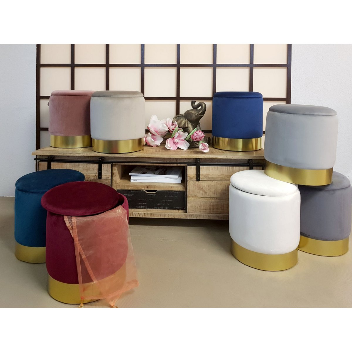 Velvet ontlasting decoratie -ontlasting en Pouf Decopouf Velours Stool met opslagruimte u.