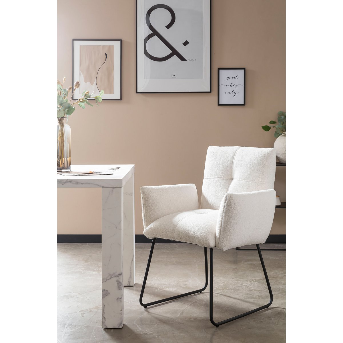 Fauteuil Bouclé stof wit