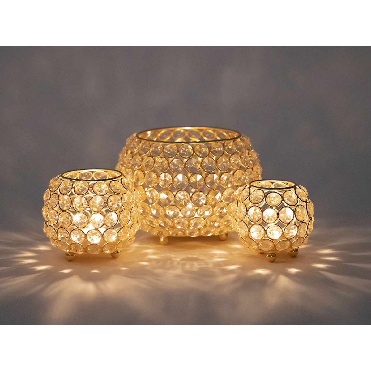 Tealight-houder kandelaar Set 3-delige Crystal Candlestick Gold of Silver Vintage Crystal