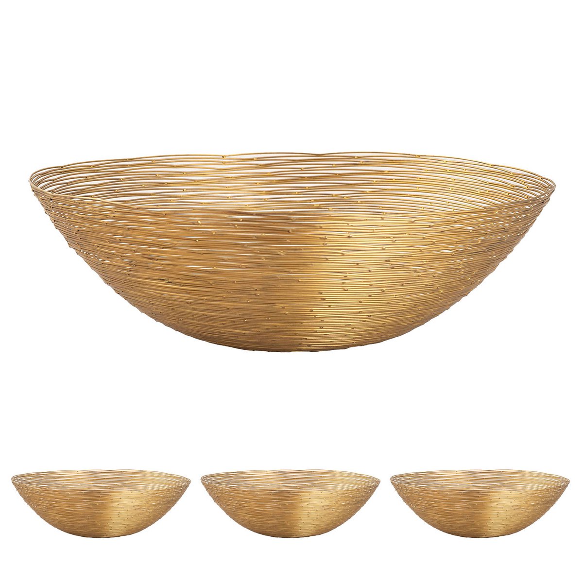 Fruitmand 4-delig metaal ø 40 cm H 11 cm Broodmand fruitschaal rond zilver of goud Vita draadstructuur