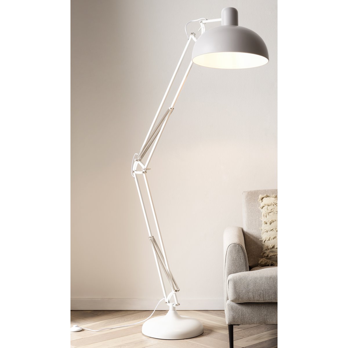 Industriële vloerlamp wit verstelbaar