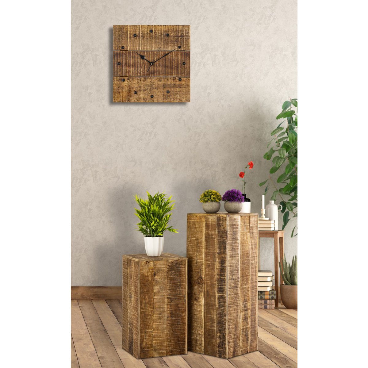 Holzhr wandklok 30x30cm houten woonkamer stilletjes vierkant gemaakt van mango hout massief