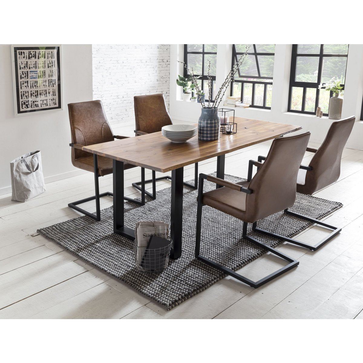 Eetkamerstoel, set van 2, lichtbruin, imitatieleer look