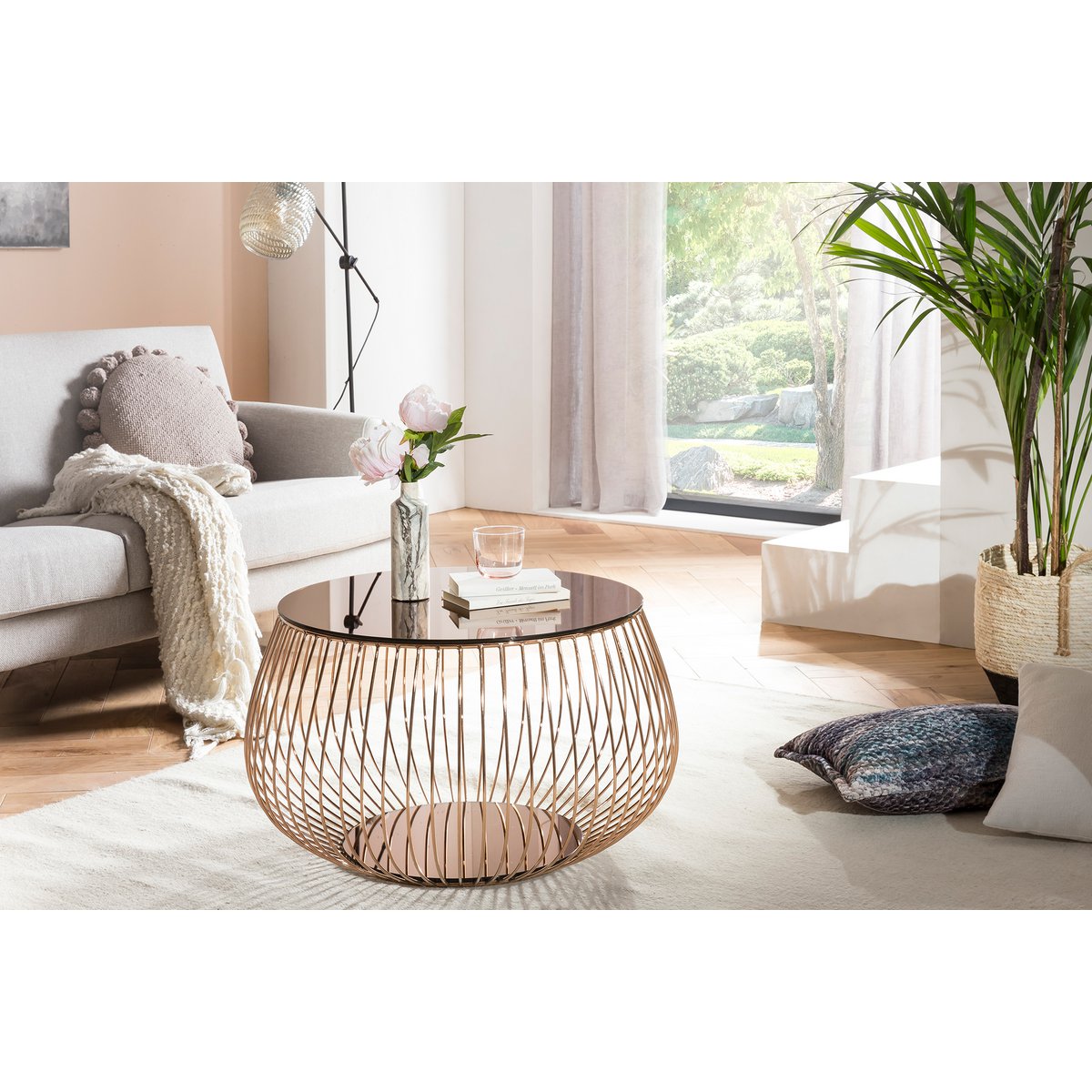 Salontafel met metalen mand Ø 72 cm