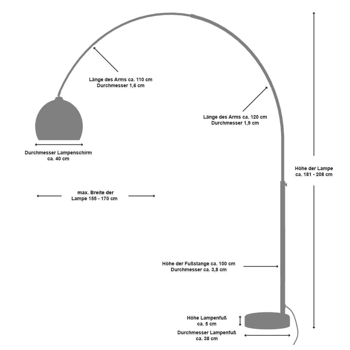 Booglamp 208 cm wit