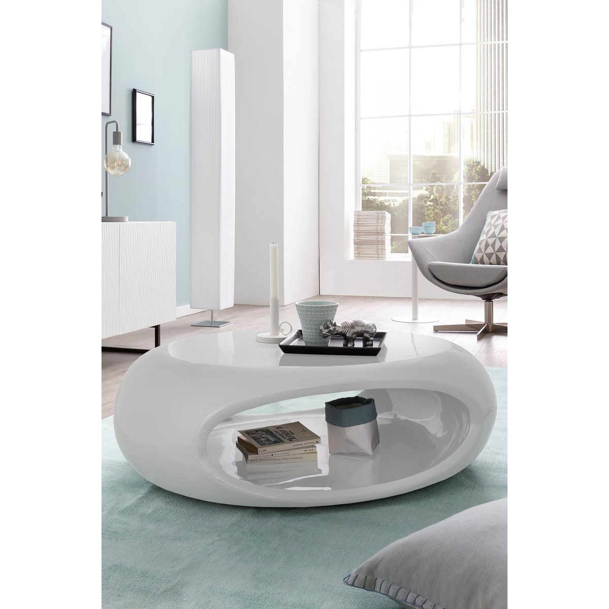 Salontafel 100x70x32 cm wit glasvezel
