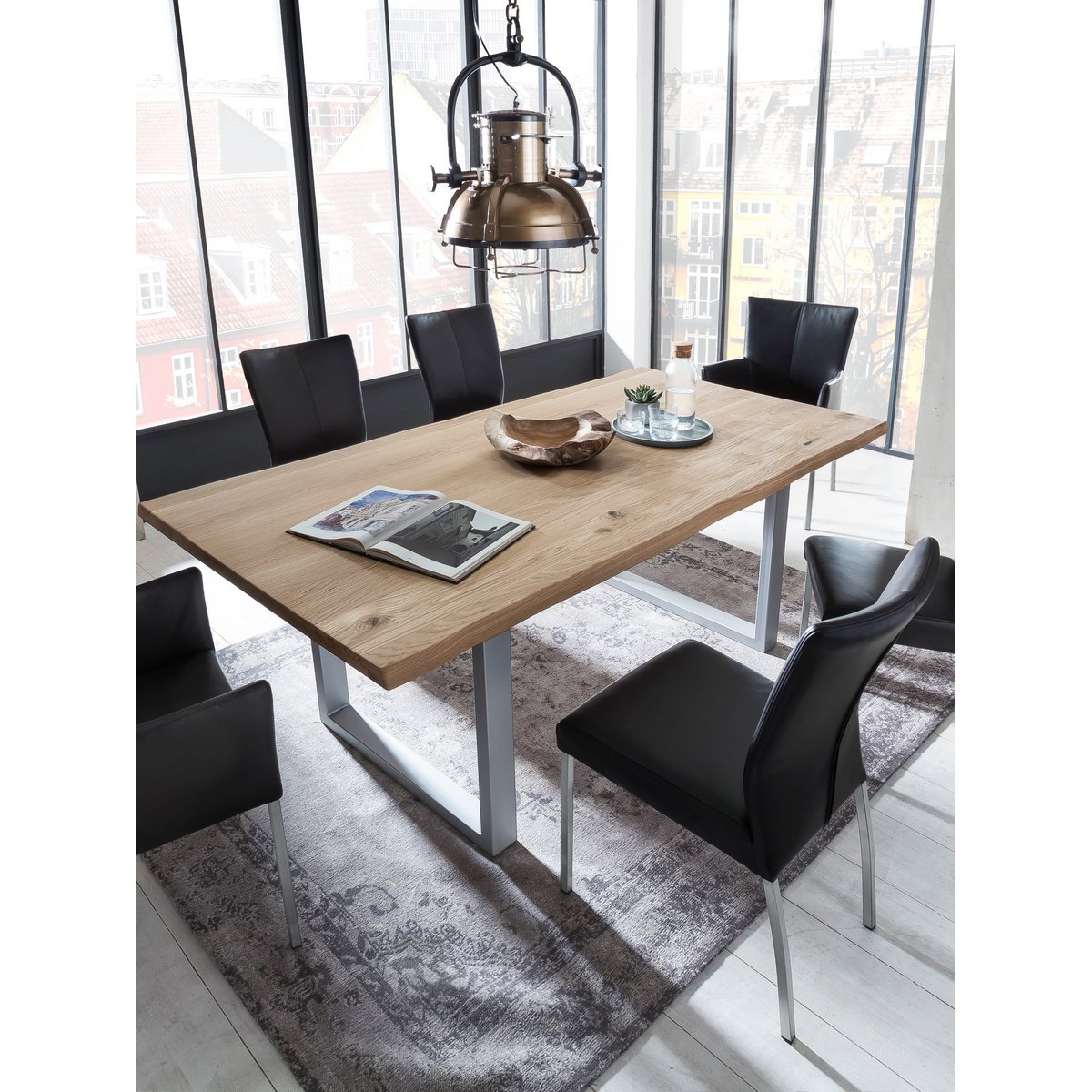 Tafel 200x100 cm, wilde eik, zilveren frame