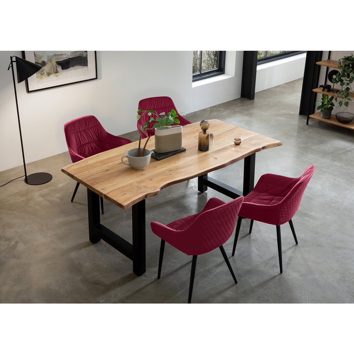 Fauteuil met honingraatstiksel in rood fluweel