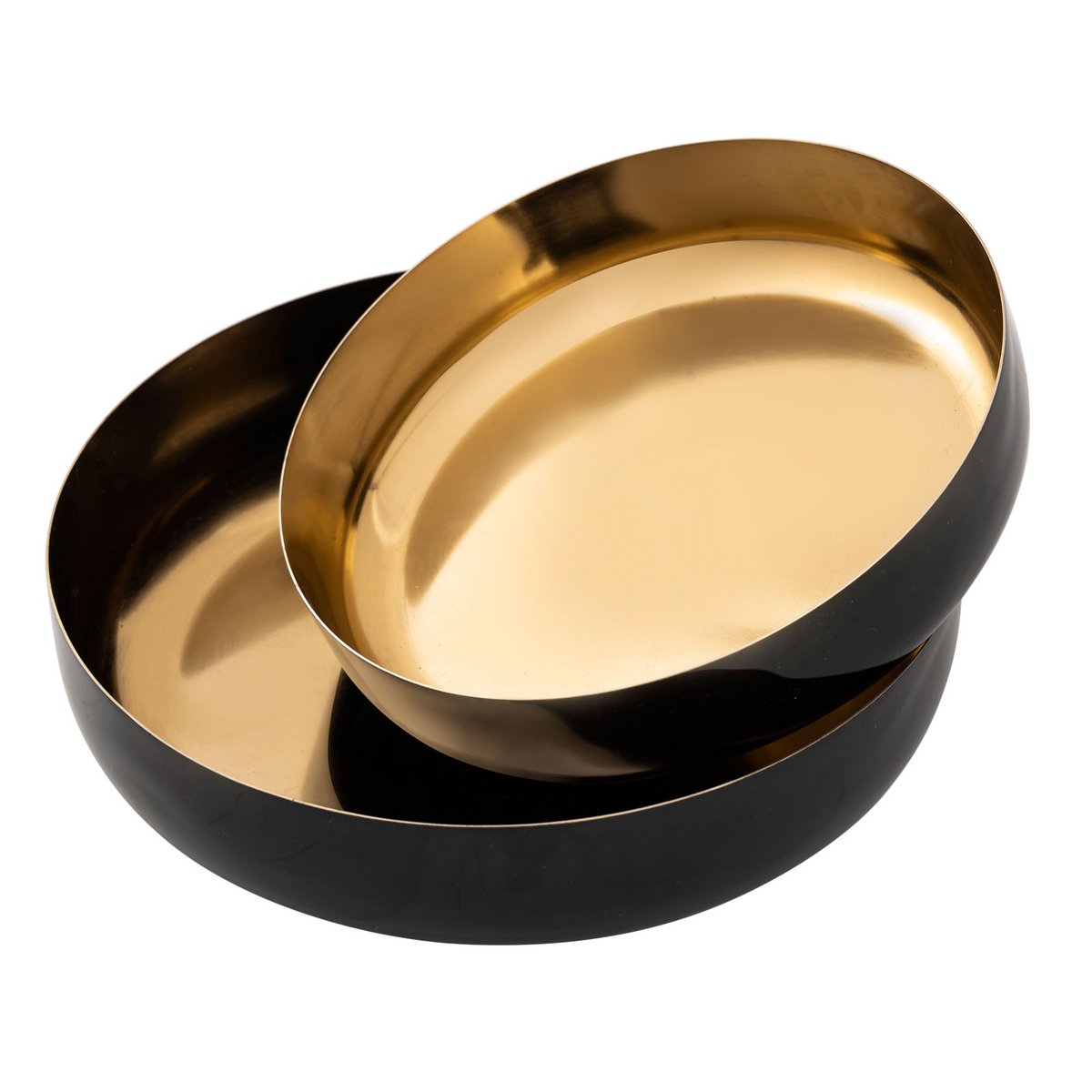Sierschaal, set van 2, rond, ø 22/18 cm Glam snackschaal, hoogwaardig metaal, binnenzijde goud en email