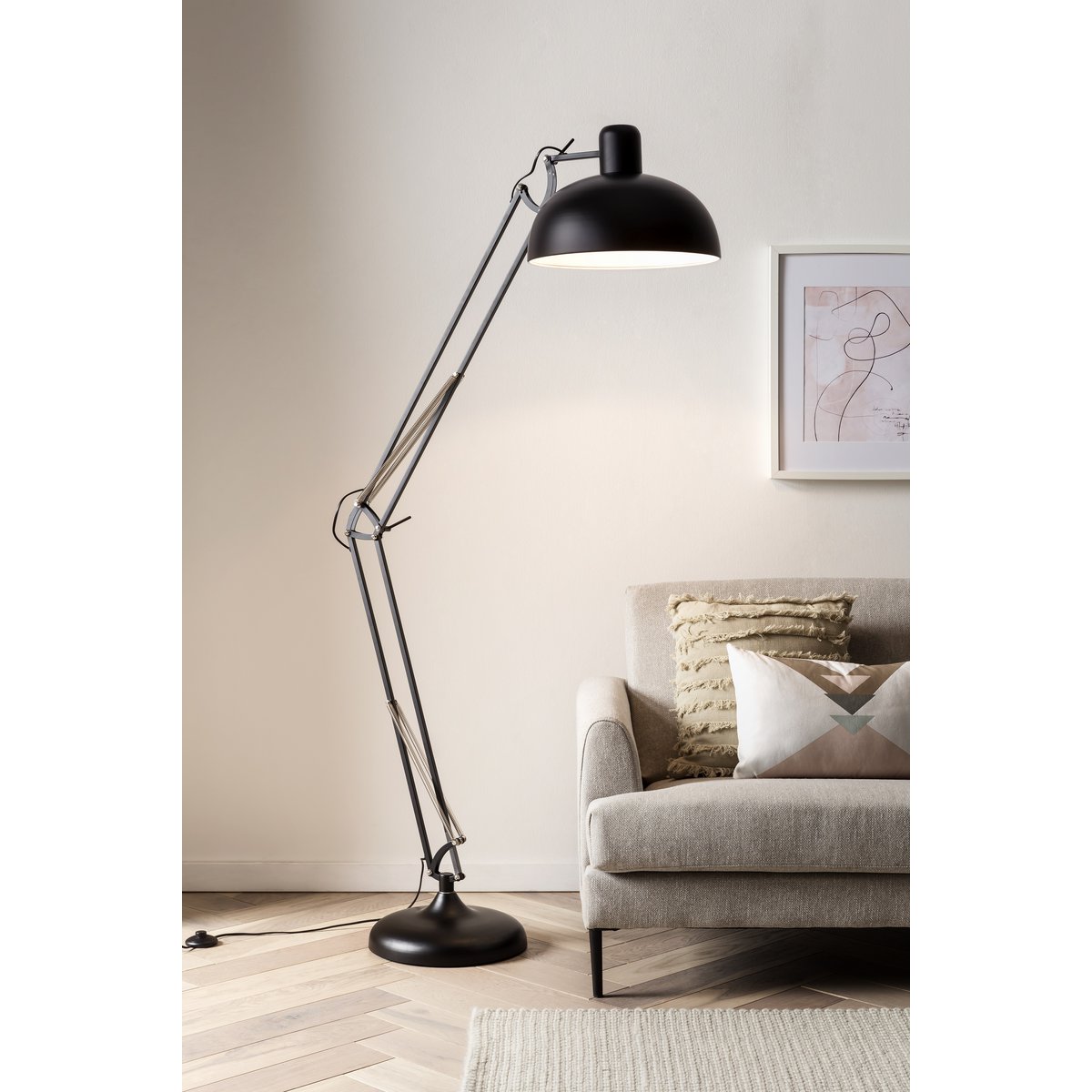 Industriële vloerlamp zwart verstelbaar