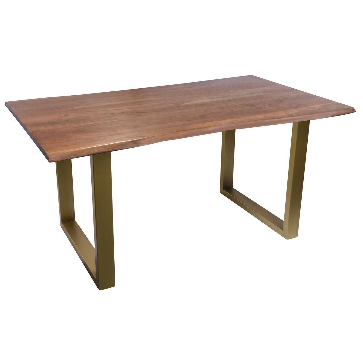Tafel 160 x 85 cm, blad in walnoot kleur, frame in messing kleur