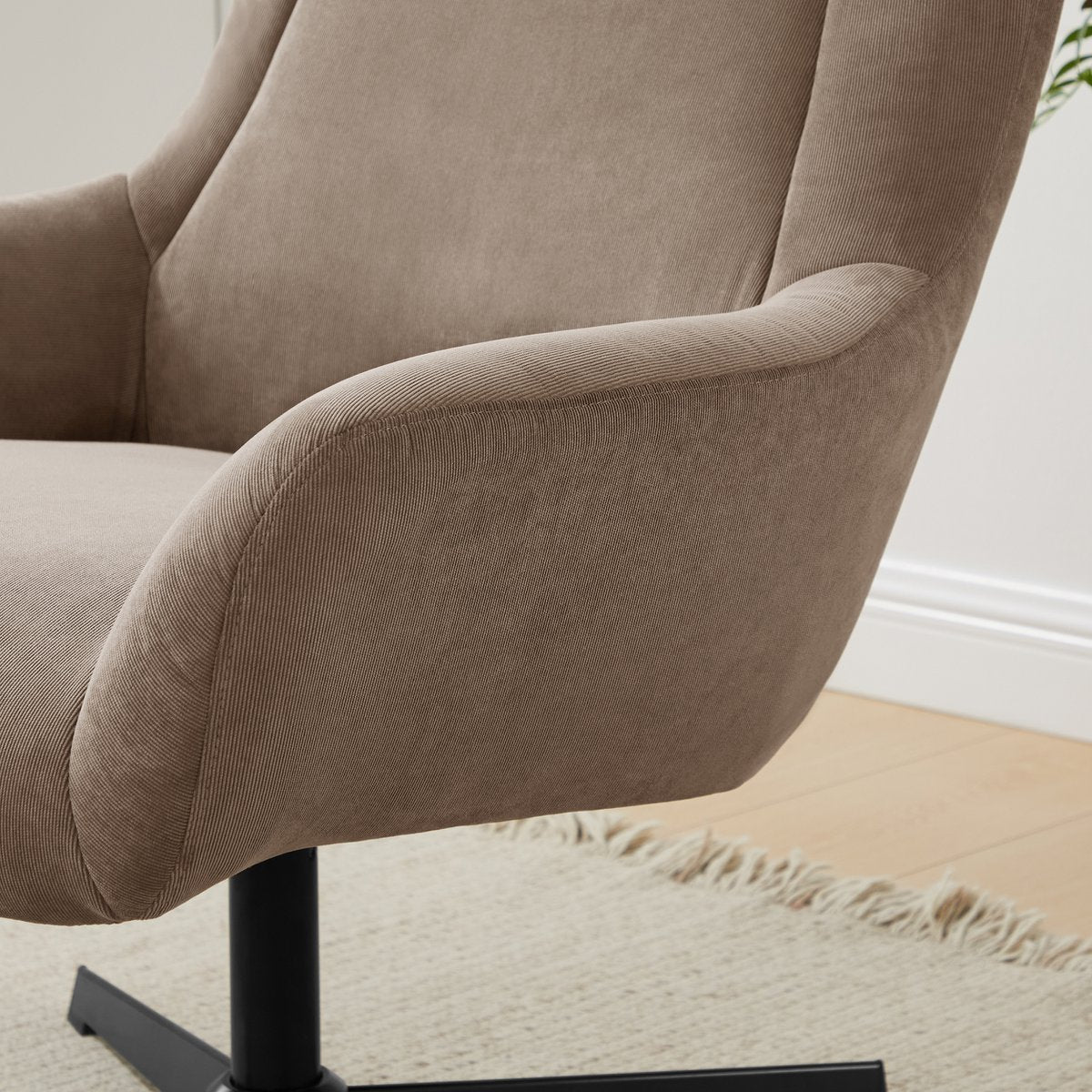 Fauteuil en kruk corduroy look bruin