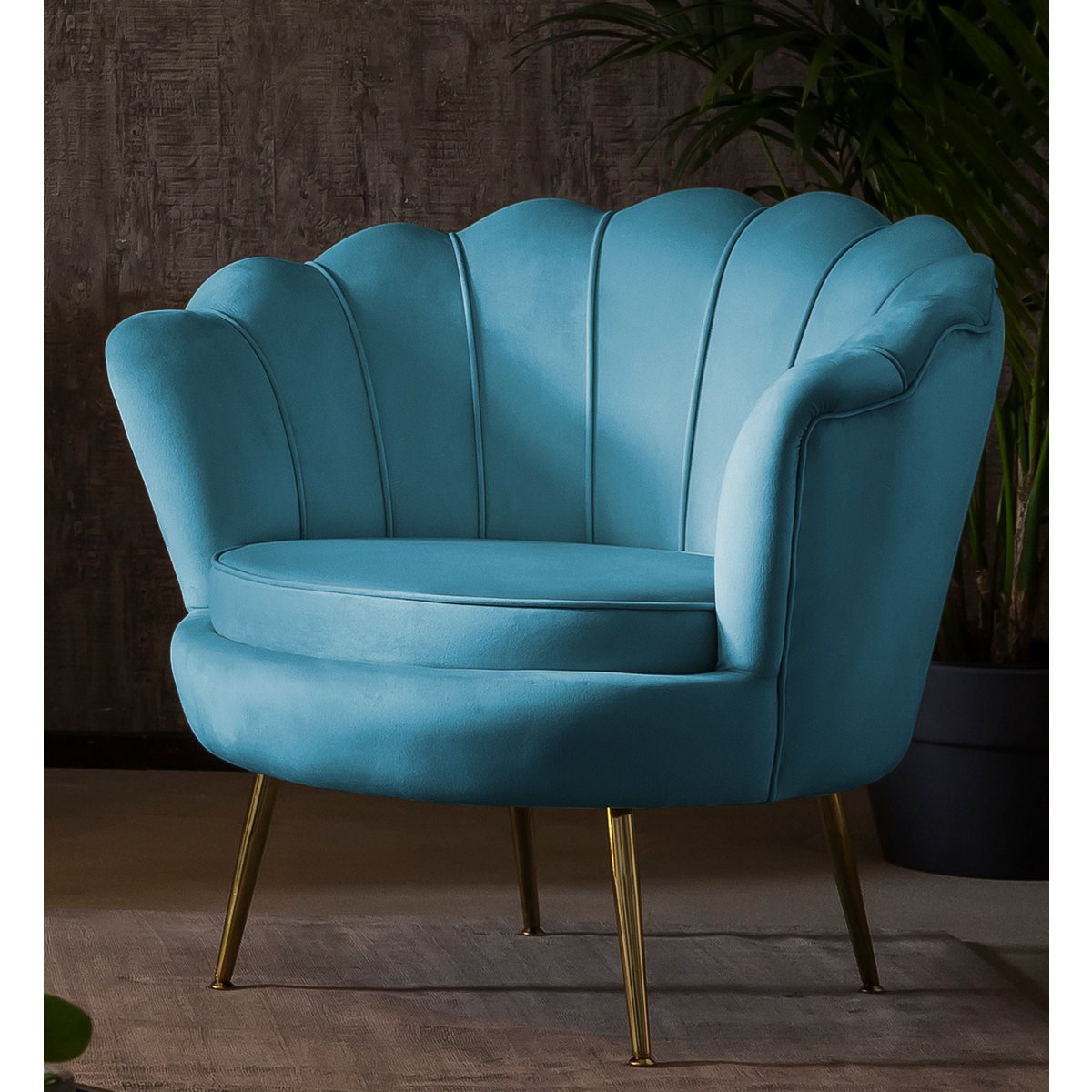 Fluwelen schelp fauteuil blauw