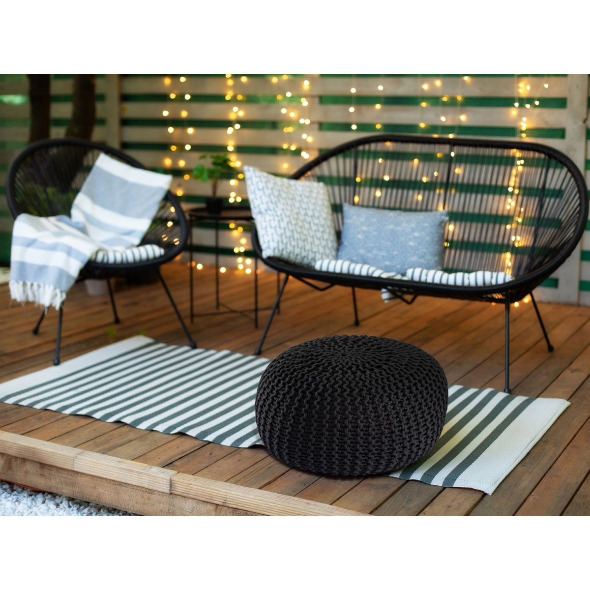Pouf premium Ø45cm stoel kruk breien pouf in terras pool tuin duurzaam