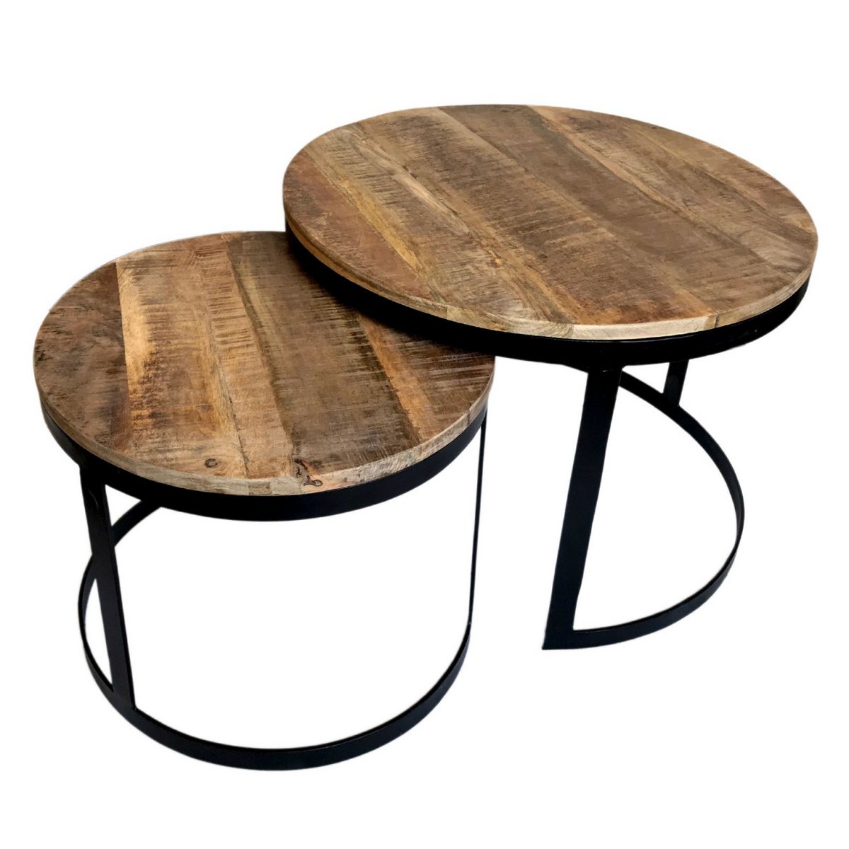 Salontafel set van 2 bijzettafel woonkamertafel rond Austin metalen frame antiek zilver of zwart