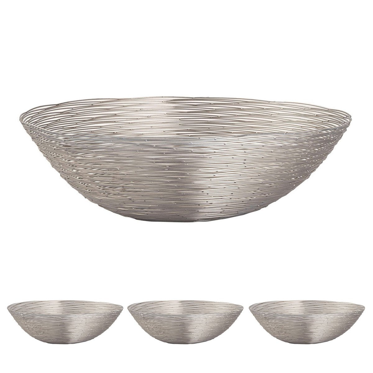 Fruitmand 4-delig metaal ø 40 cm H 11 cm Broodmand fruitschaal rond zilver of goud Vita draadstructuur