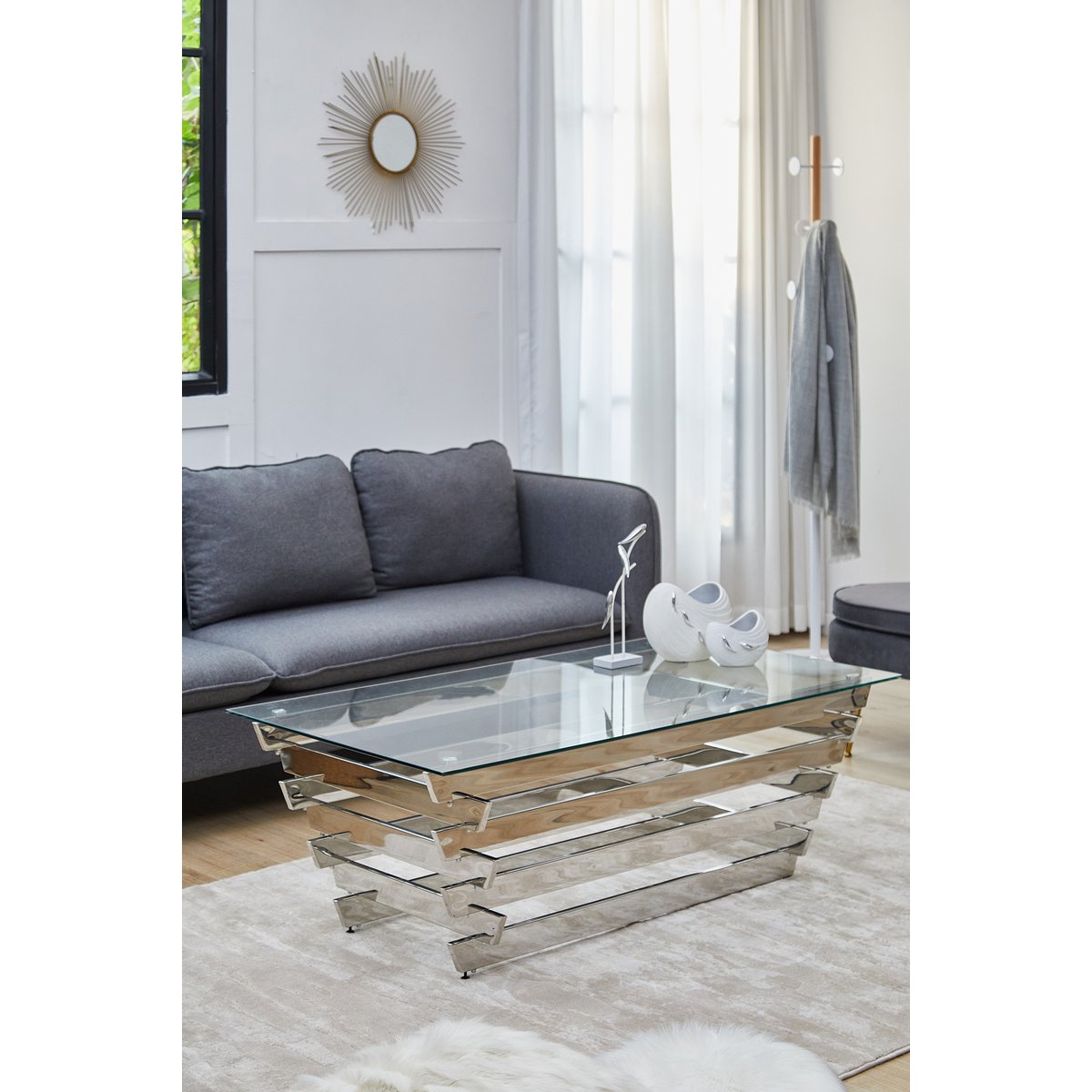Salontafel 130x70 cm zilver/helder glas