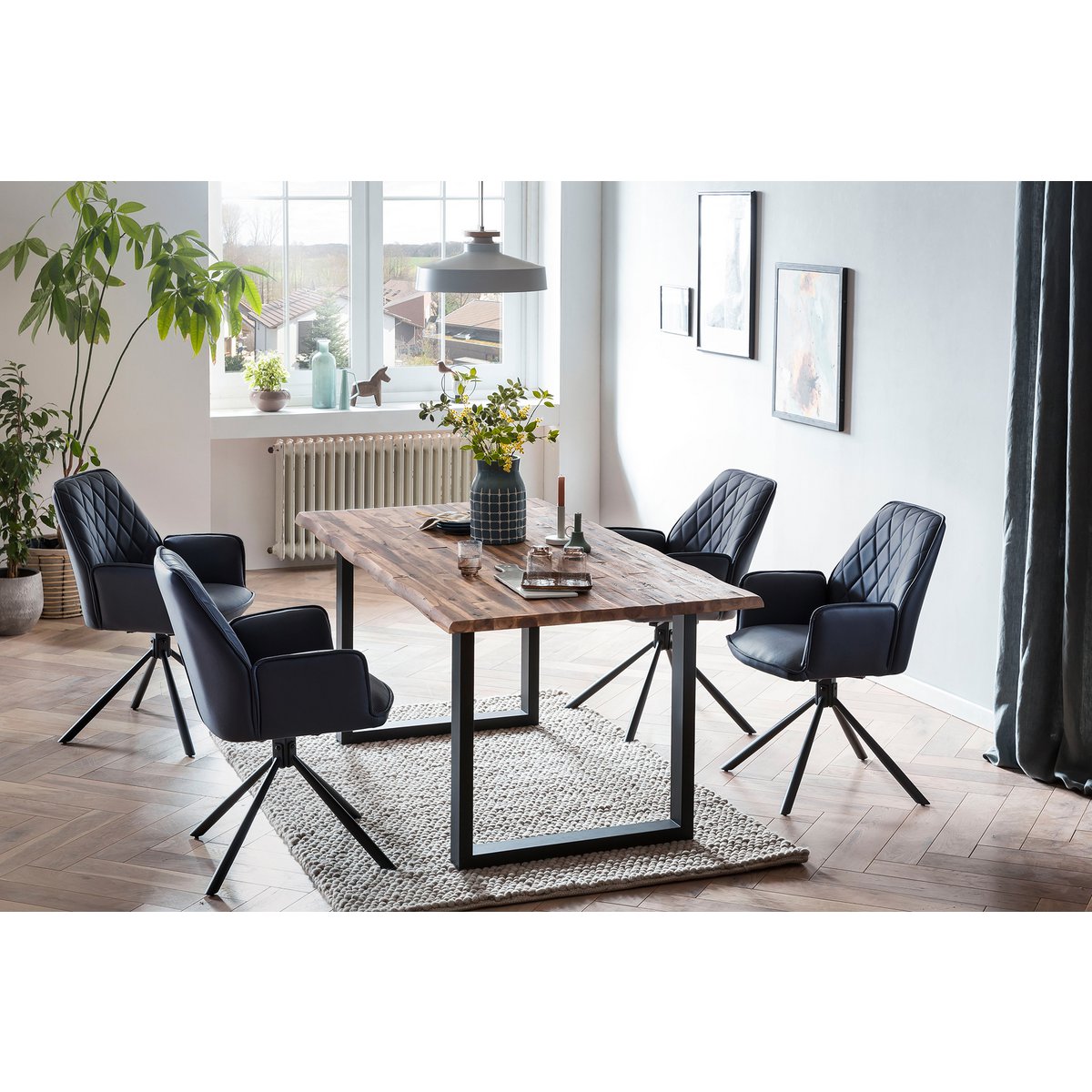 Fauteuil donkerblauw set van 2 met 360° draaifunctie