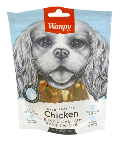 Wanpy Oven-Roasted Chicken Jerky / Calcium Bone Twists 100 Gr