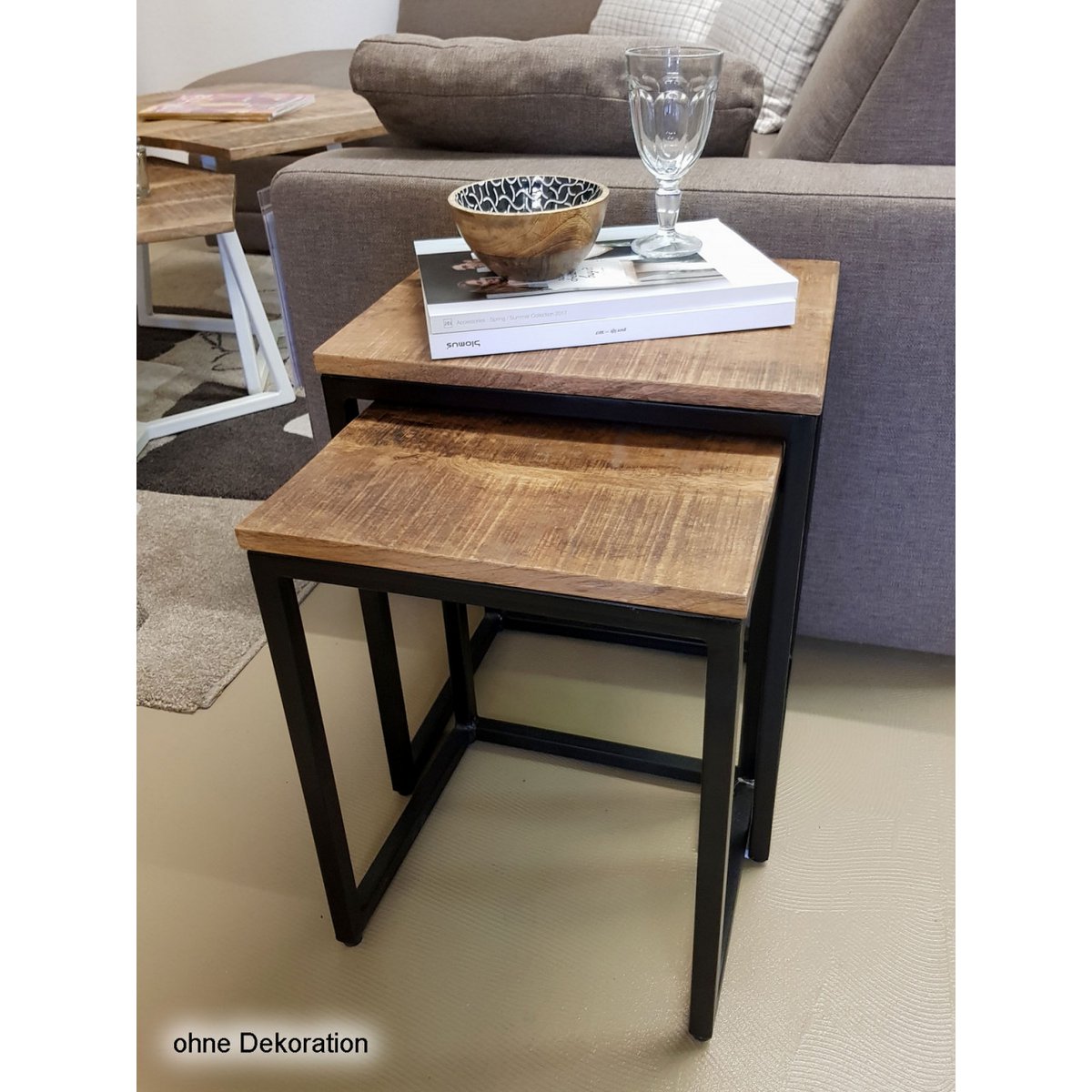 Bijzettafel houten set tafel set 2 stuks woonkamer tafel salontafel dallas metalen frame