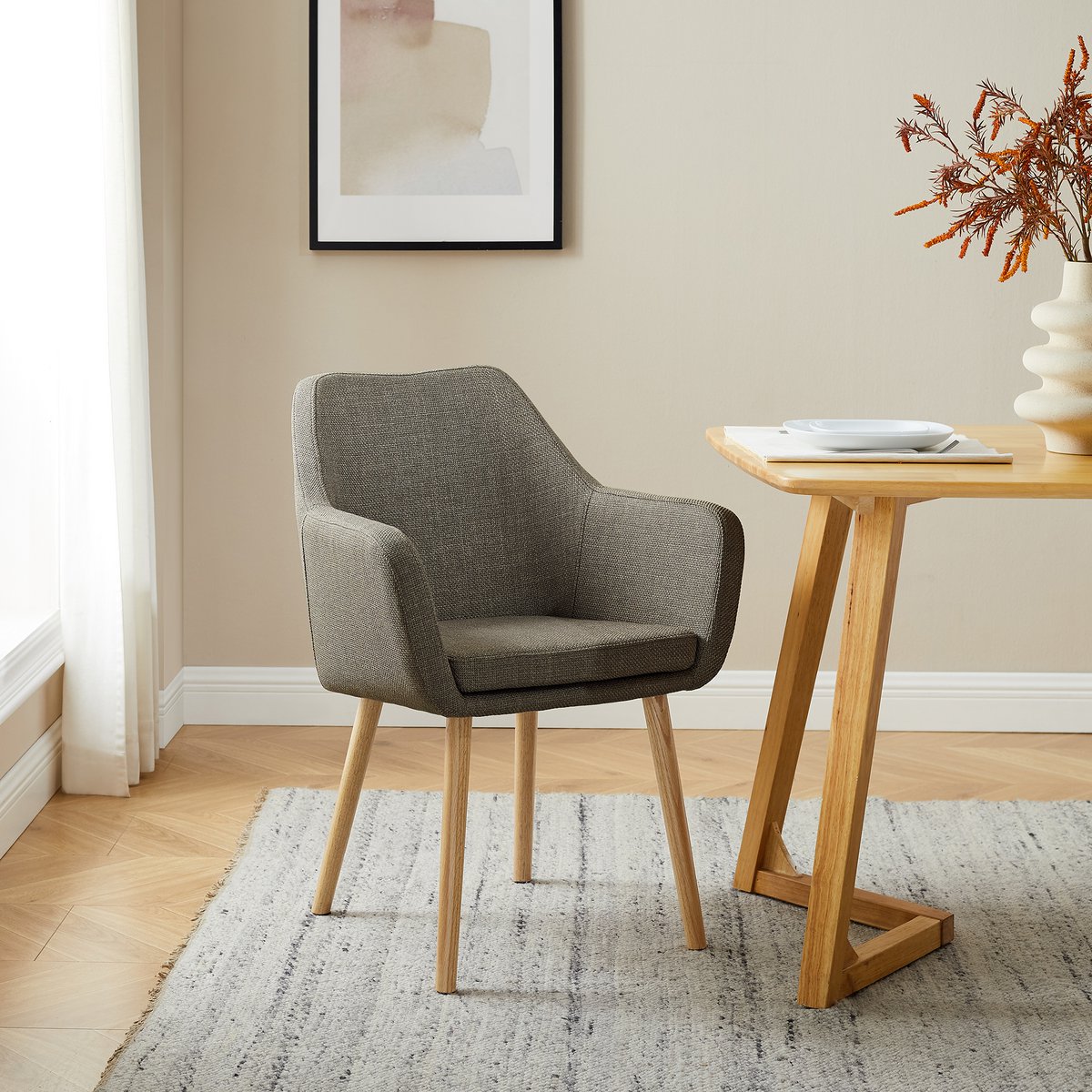 Fauteuil in bruine structuurstof