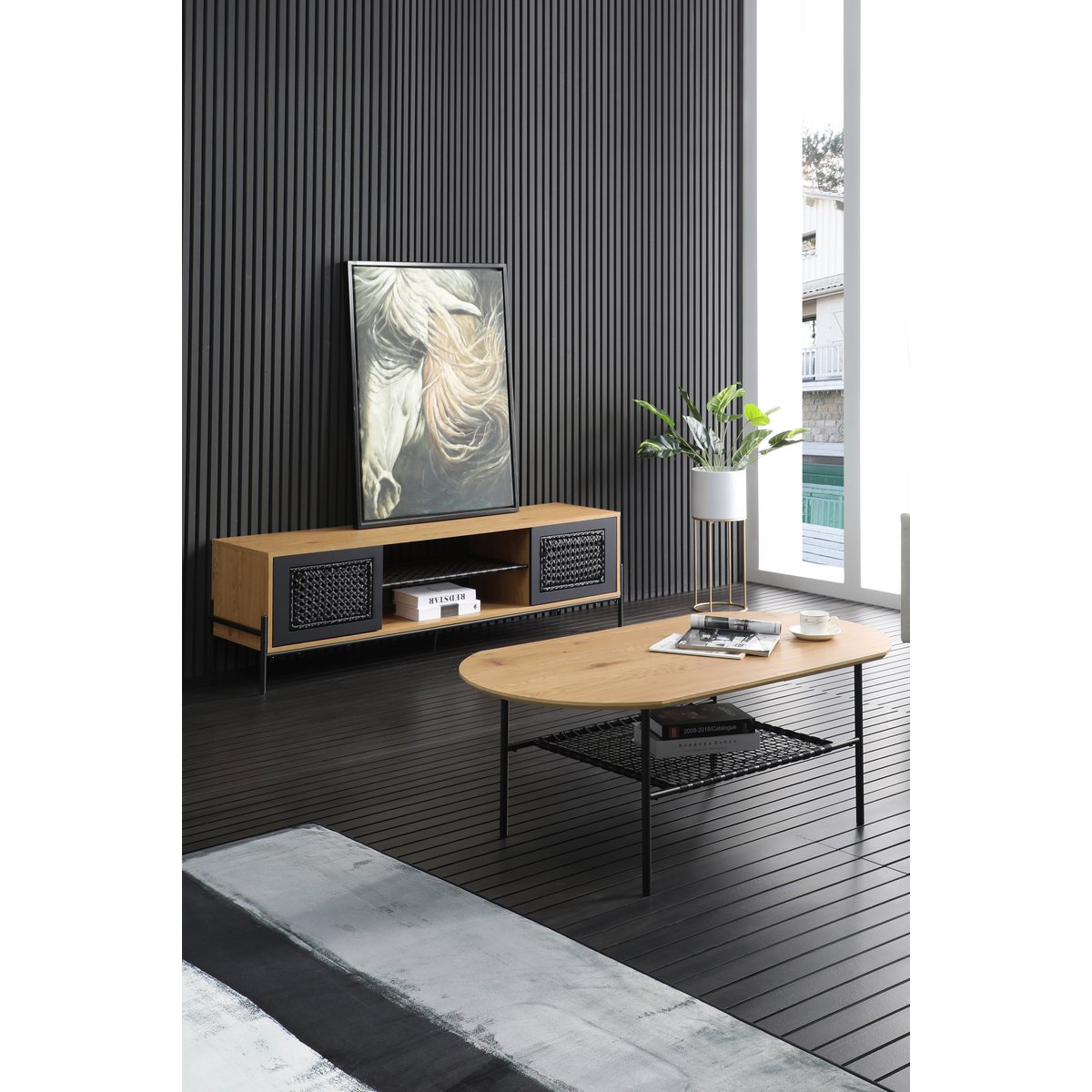Lowboard naturel/zwart