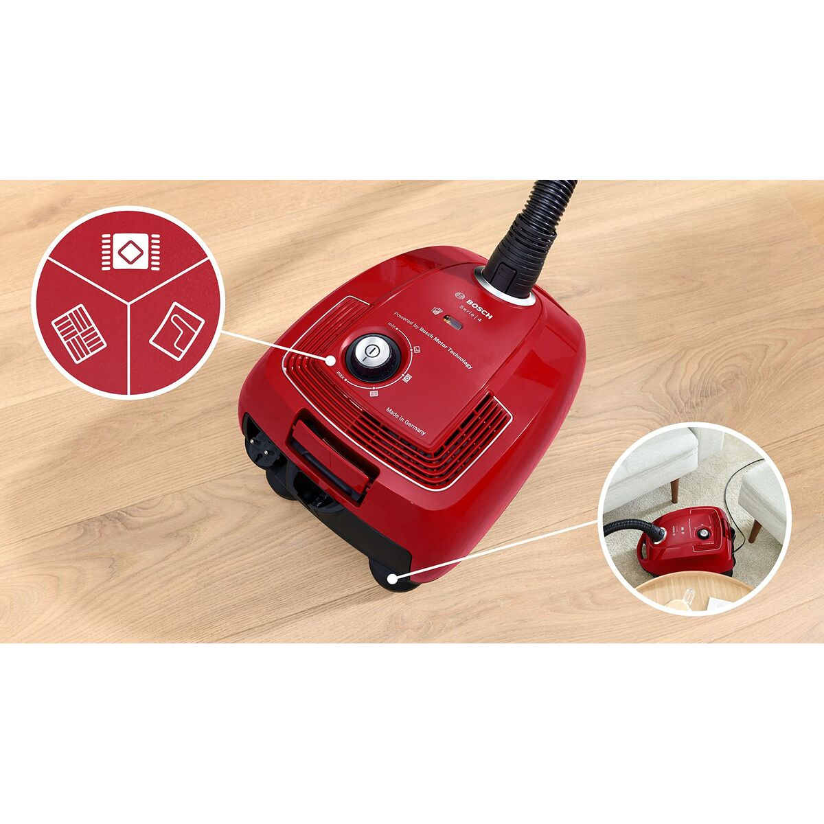 Stofzuiger BOSCH BGB38RD2 Rood Zwart/Rood 600 W