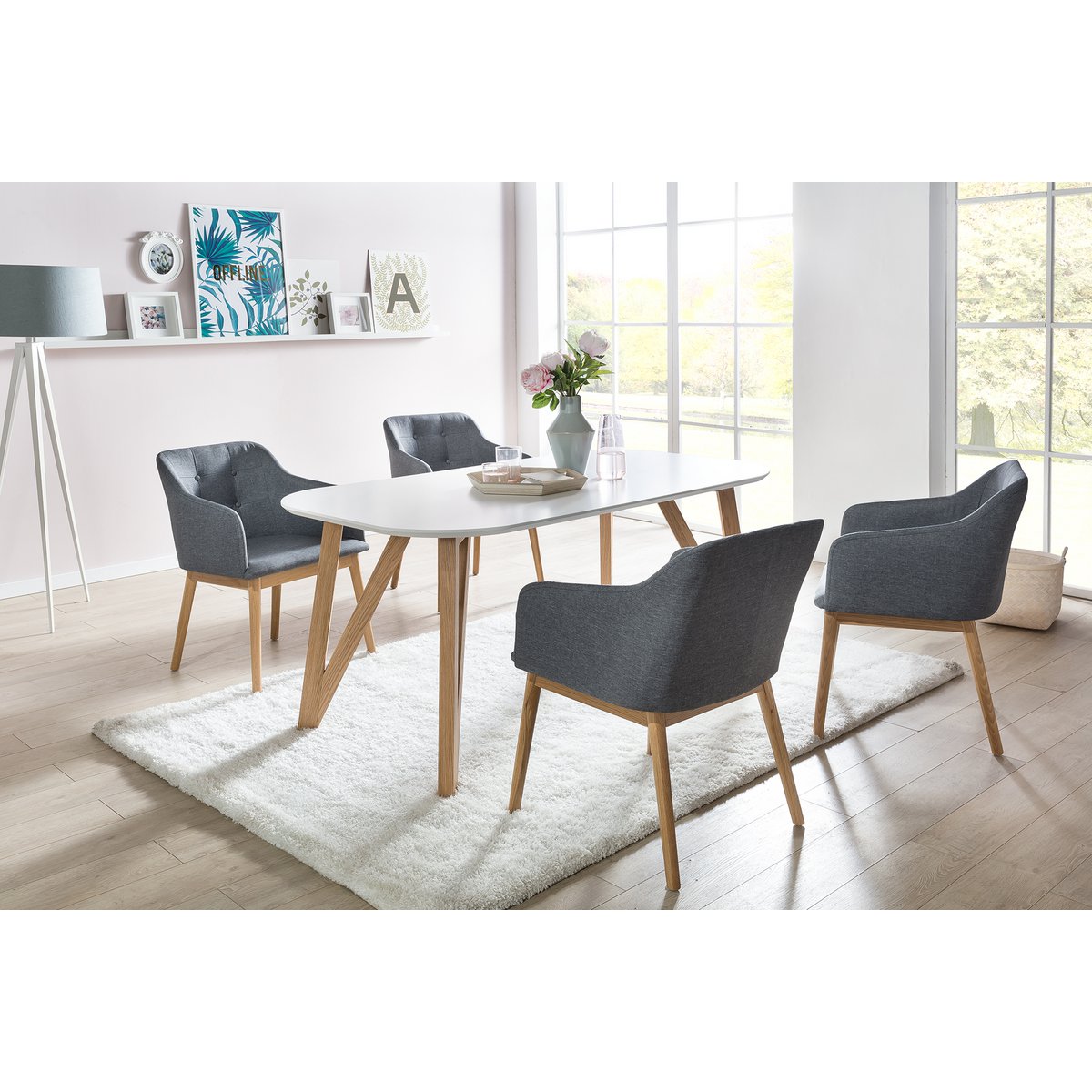 Eettafel 160x90x76 cm wit eiken