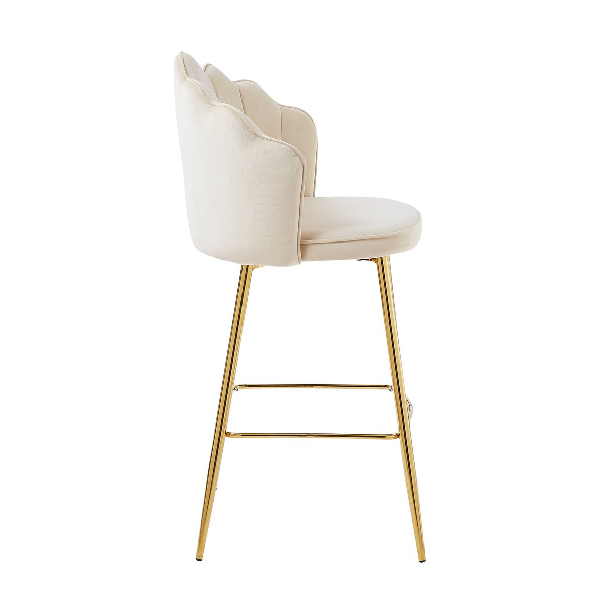 Set van 2 barkrukken met schelpdesign in beige fluweel