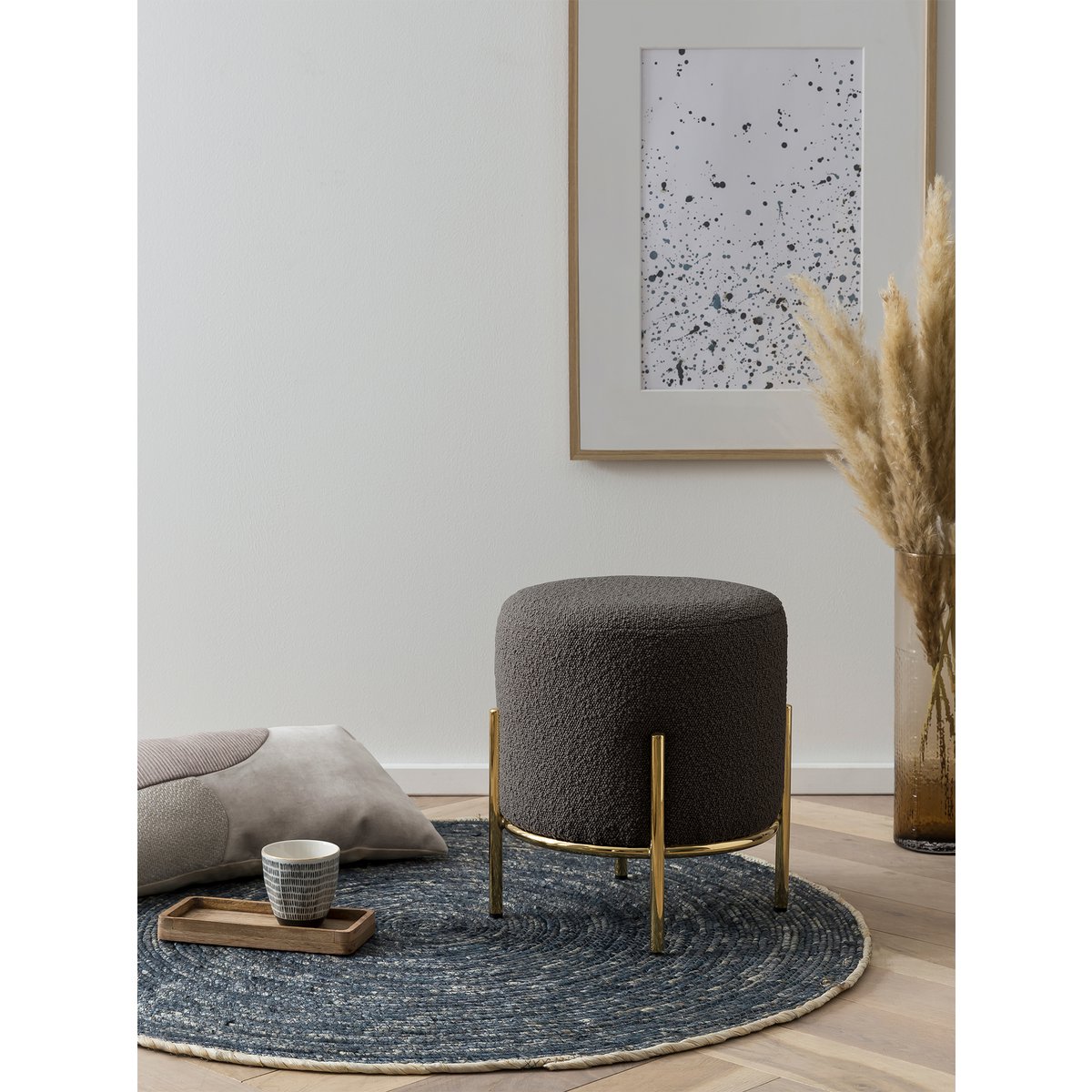 Polsterhocker Ø35 cm Bouclé Stoff Antraciet