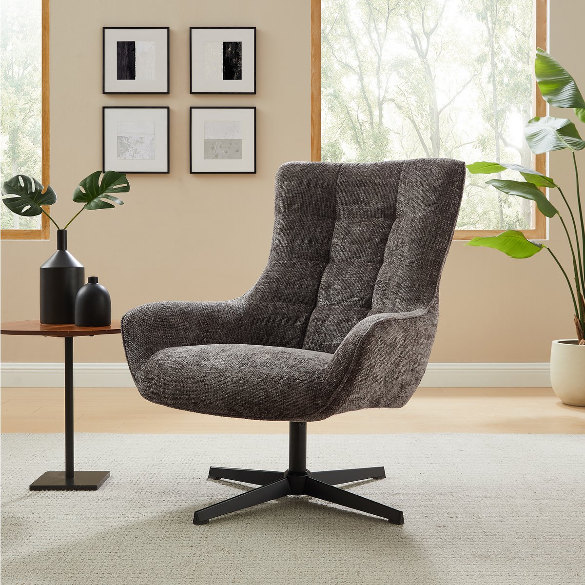 Fauteuil chenille stof donkergrijs
