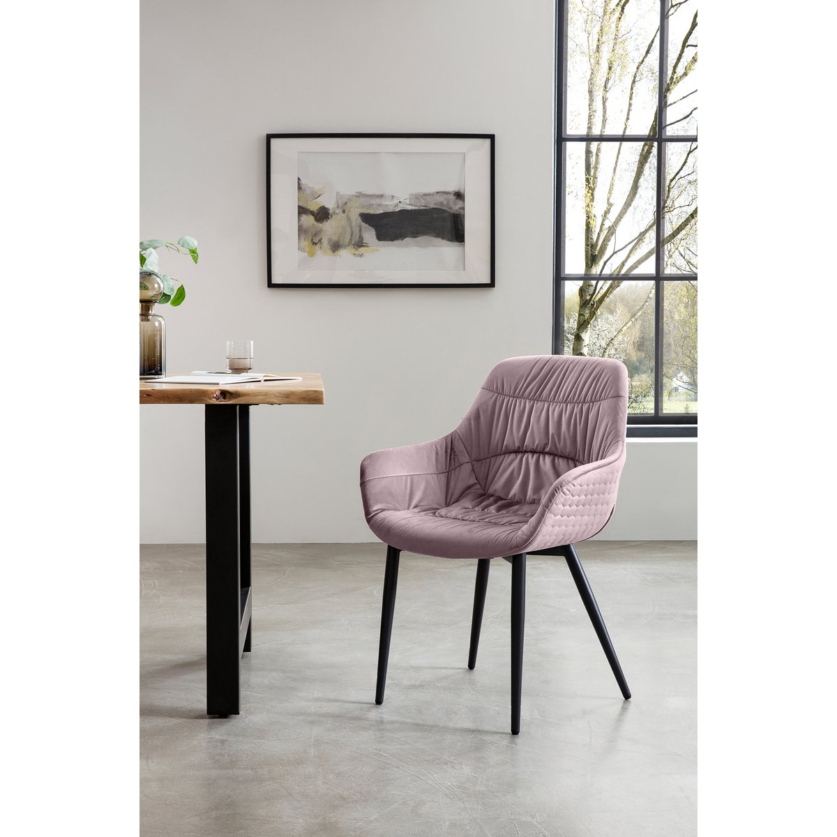 Fauteuil met honingraatstiksel in roze fluweel