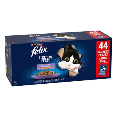Felix Pouch Elke Dag Feest In Gelei Mix Box Tonijn / Zalm / Rund / Kip 44X85 Gr