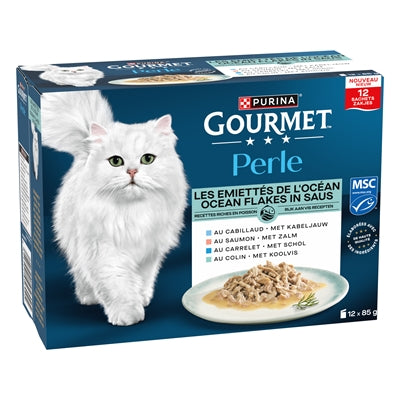 Gourmet Perle Ocean Flakes In Saus Kabeljauw / Zalm / Schol / Koolvis 12X85 Gr