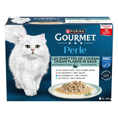 Gourmet Perle Ocean Flakes In Saus Kabeljauw / Zalm / Schol / Koolvis 12X85 Gr
