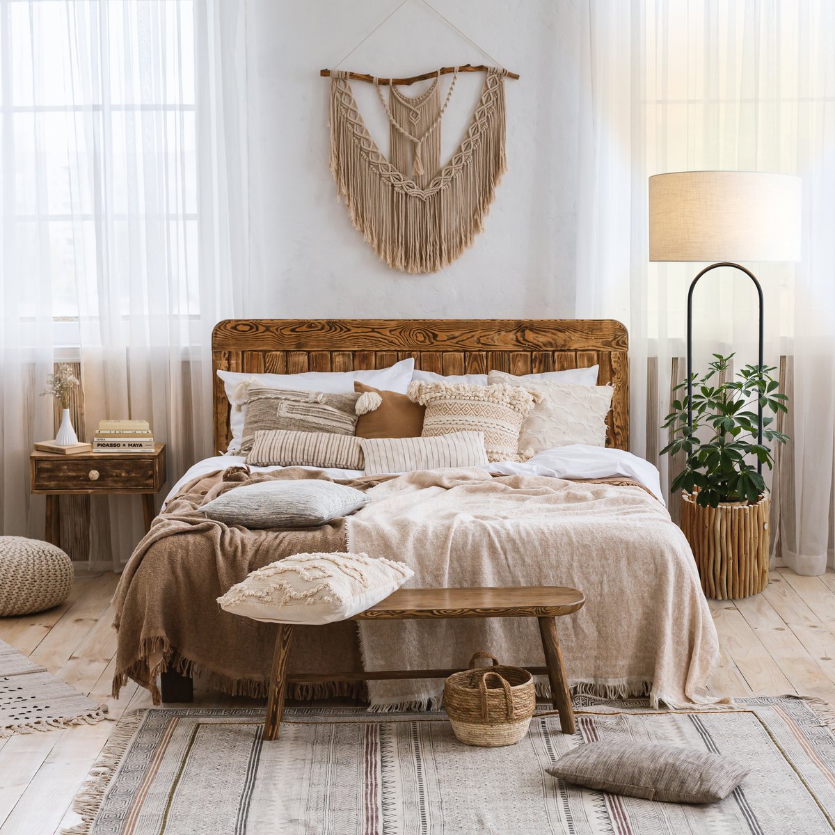 Vloerlamp drijfhout naturel/wit 155 cm