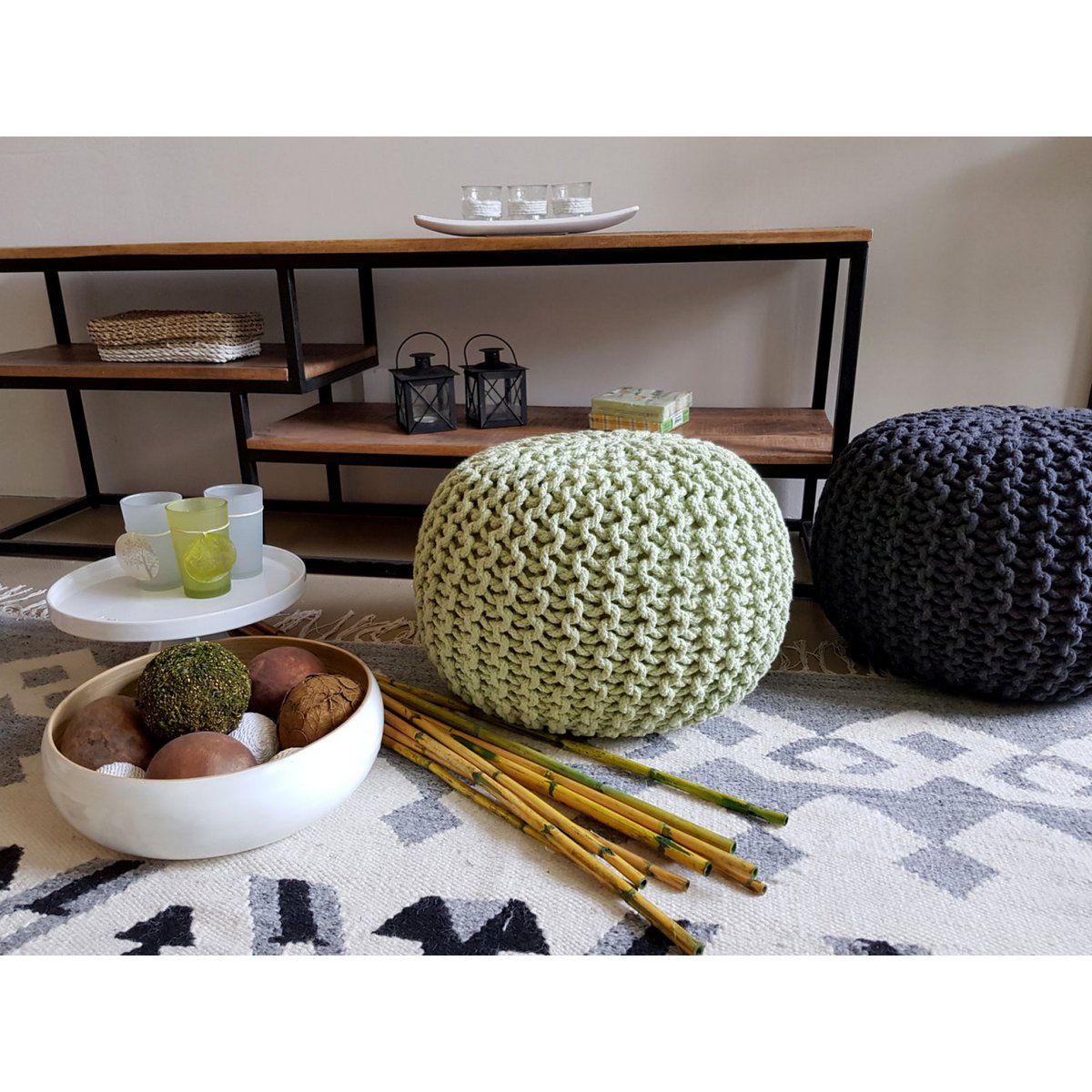 Brei -ontlasting pouf Ø 45 H 30 cm cm stoel pouf breien vloer kussen