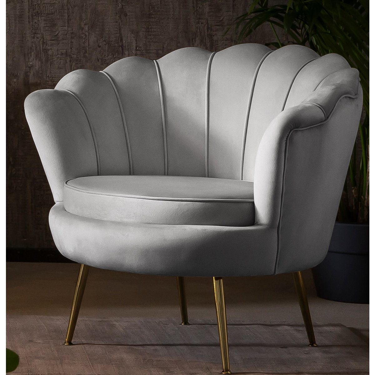 Fluwelen schelp fauteuil in lichtgrijs