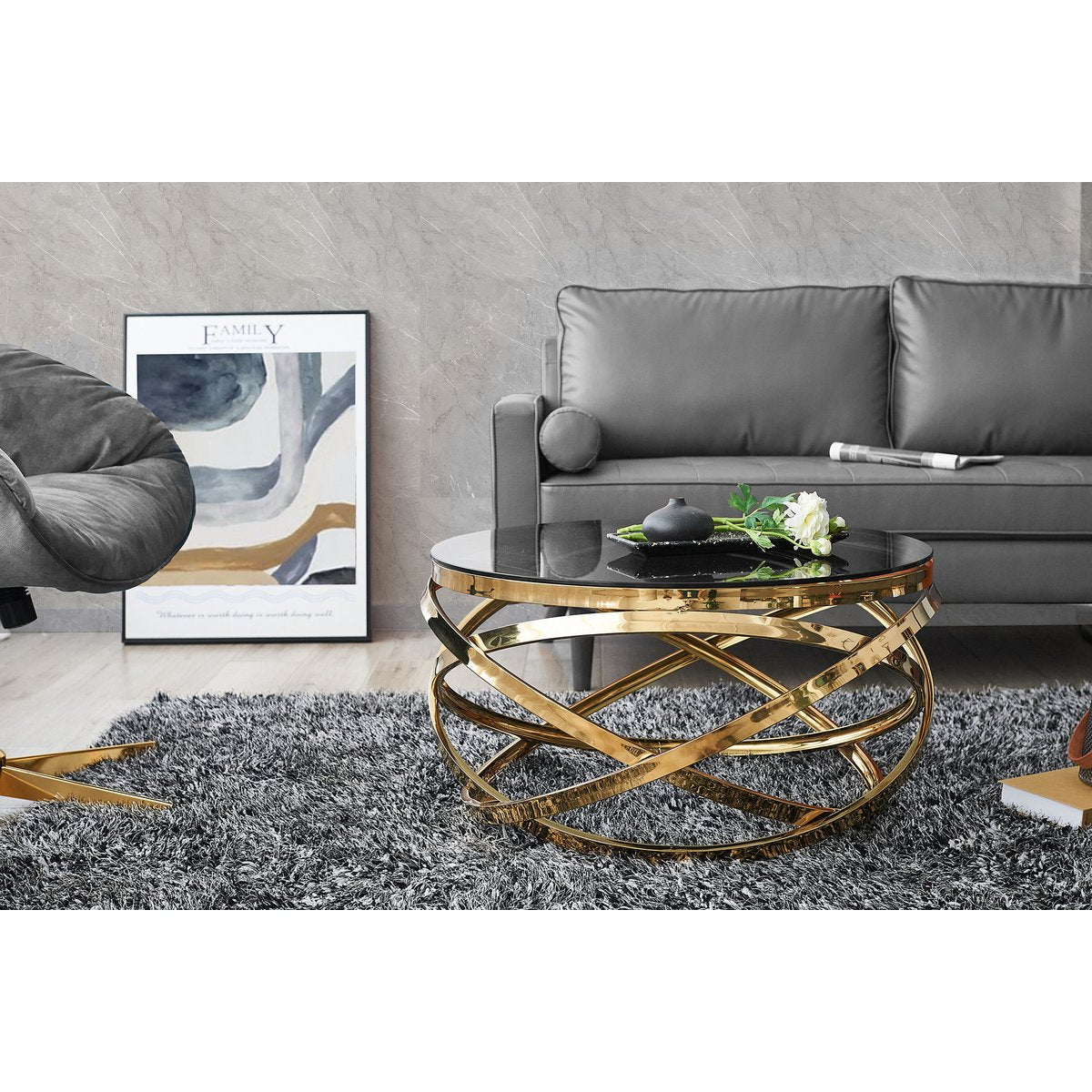 Salontafel goud/grijs Ø 80 cm
