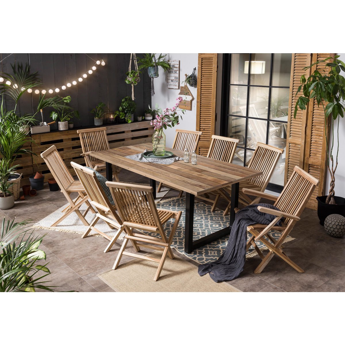 Eettentabel 240 x 100 x 77 cm | Tabel top 43 mm | Mango Nature | U-metaal frame antiek zwart