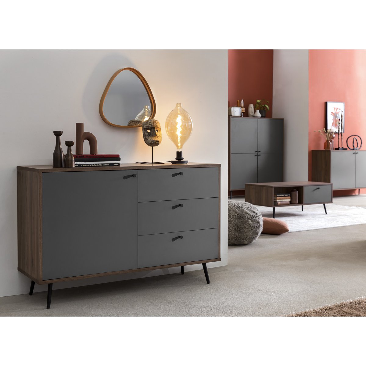 Dressoir 118 cm walnoot/grijs