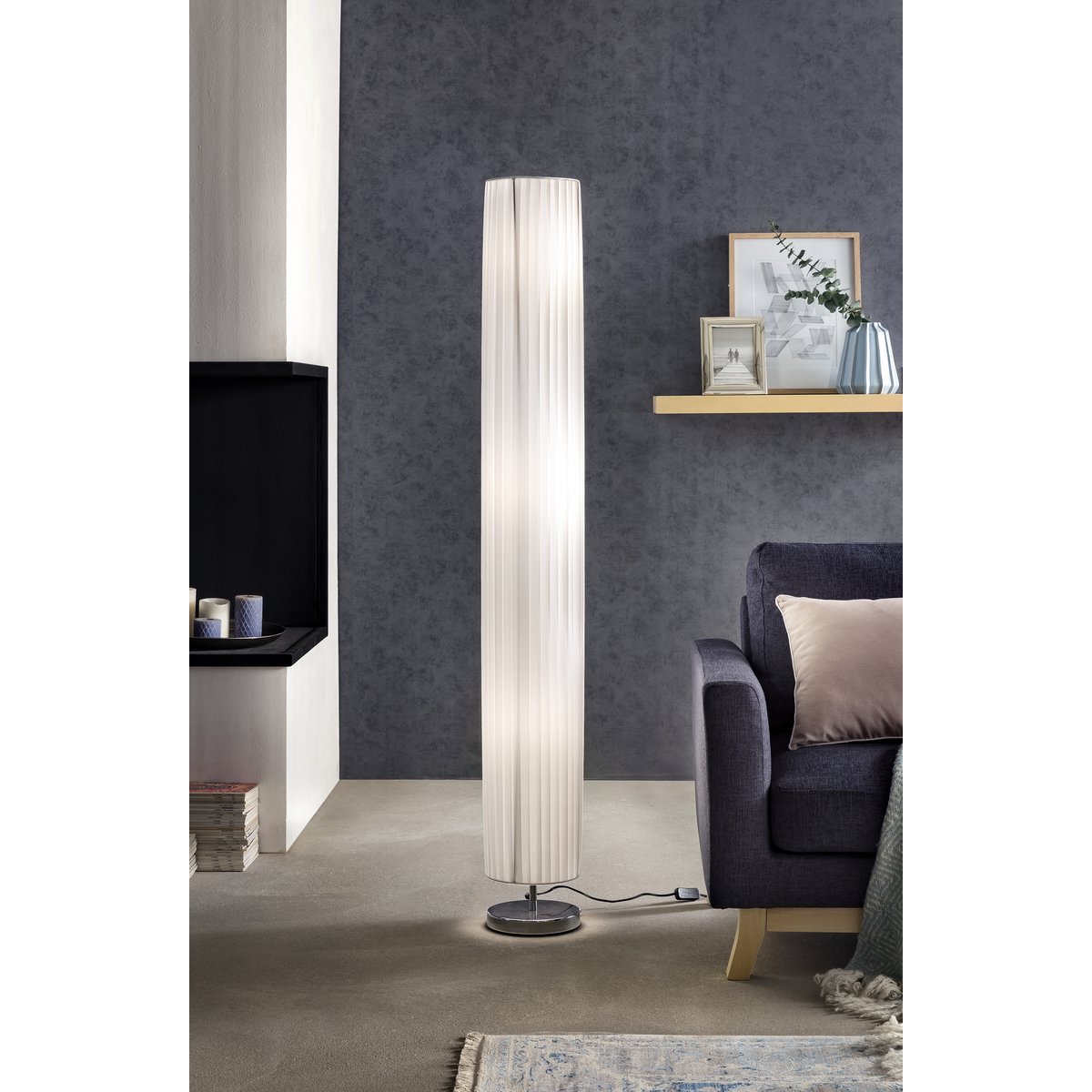 Vloerlamp 160 cm rond wit, chroom