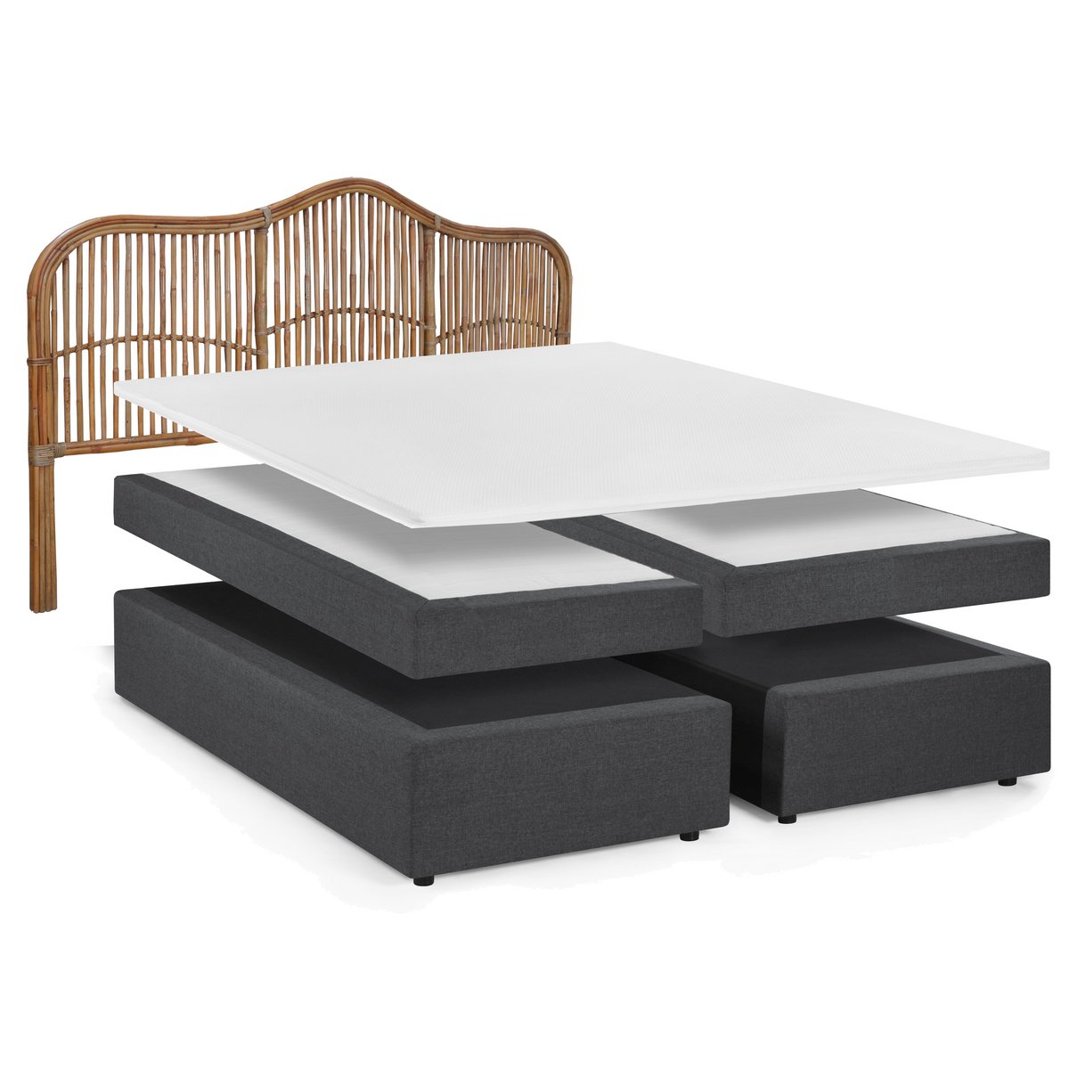Boxspringbed met rotan hoofdeinde