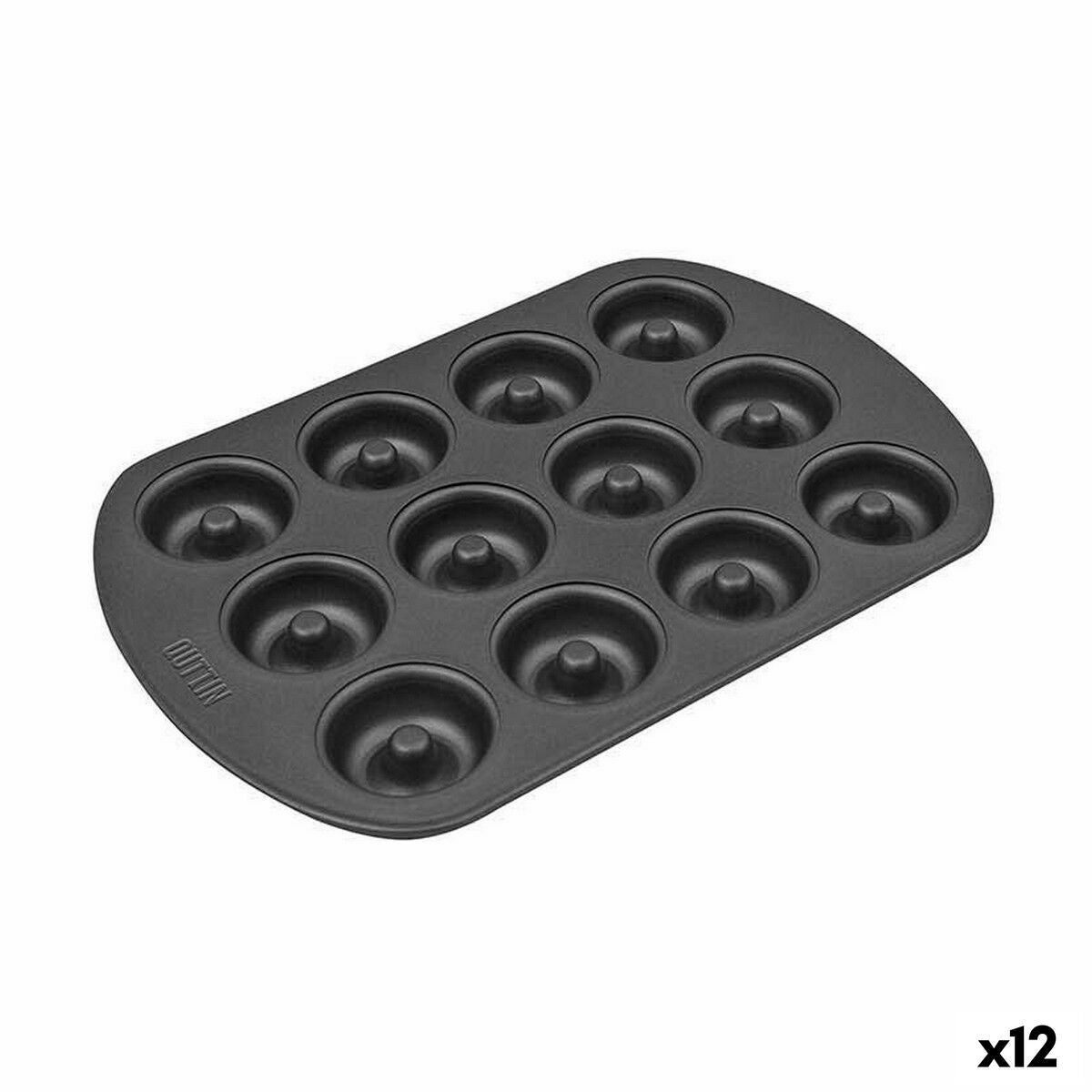 Oven Mould Quttin Zwart Koolstofstaal Donuts 26,5 x 18 x 2 cm (12 Stuks)