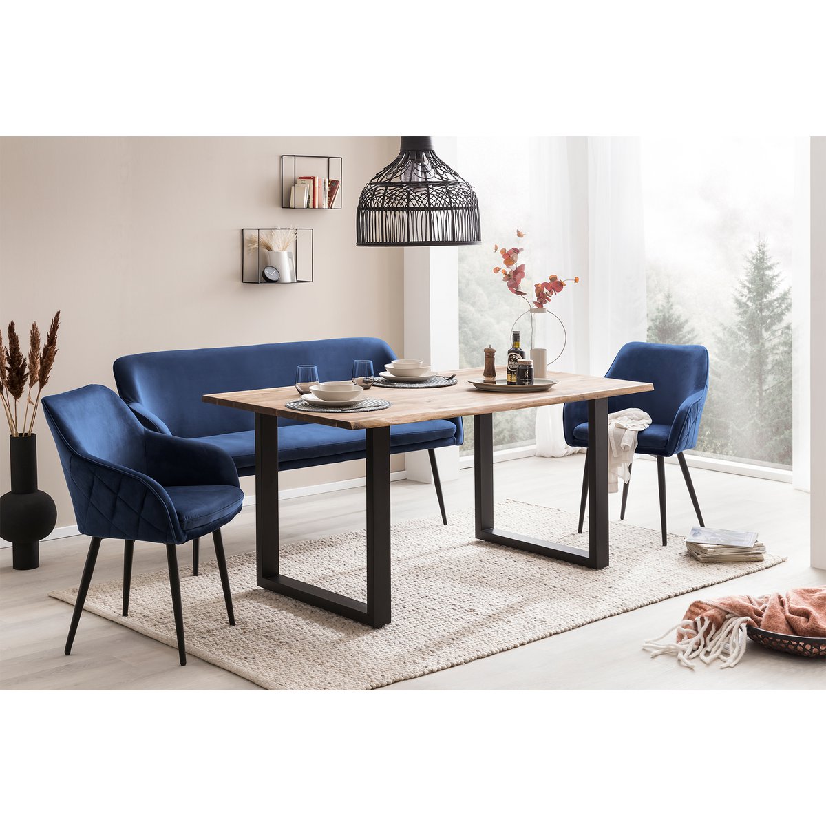 Bank 160 cm fluweel blauw