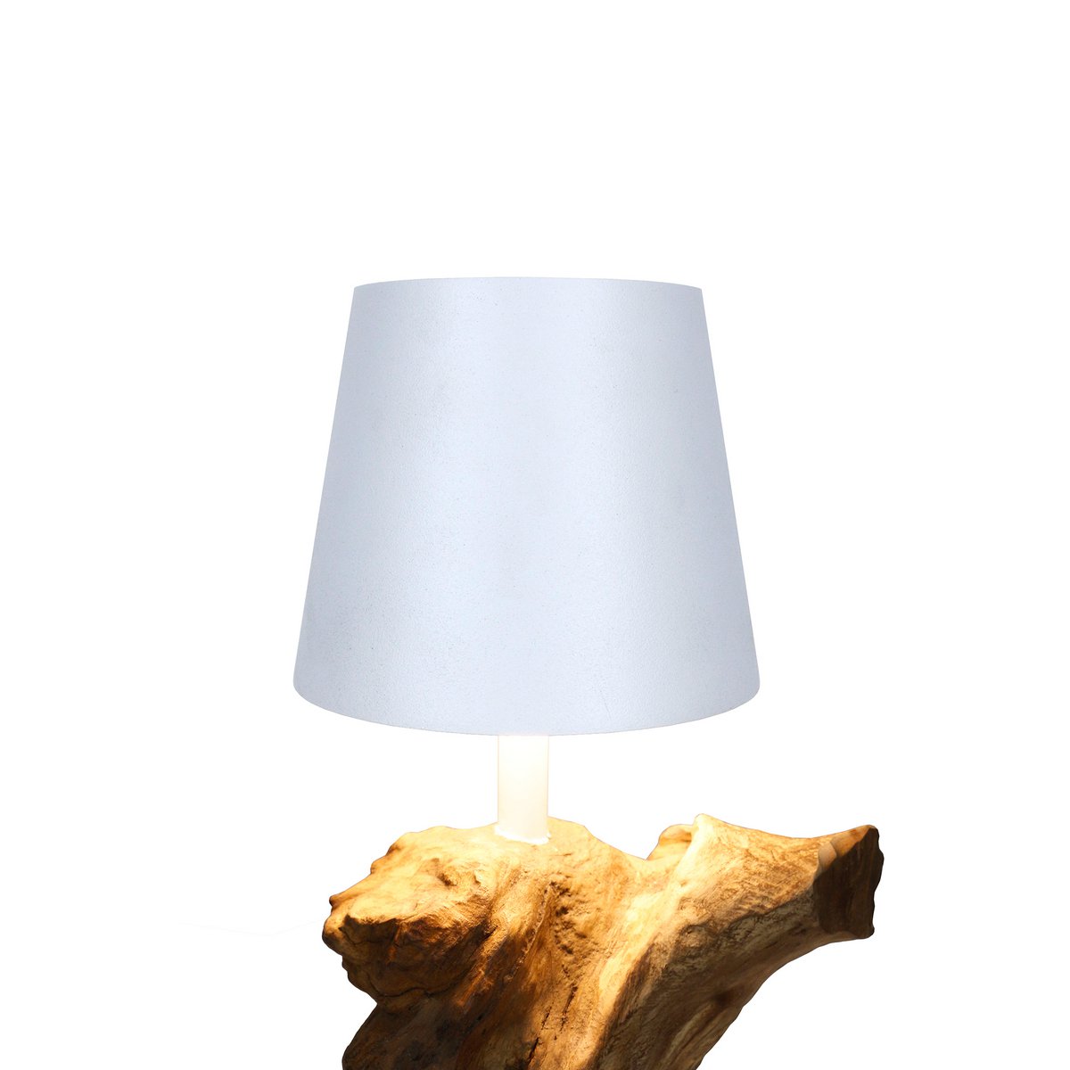 Tafellamp 29 cm naturel/wit met LED batterij