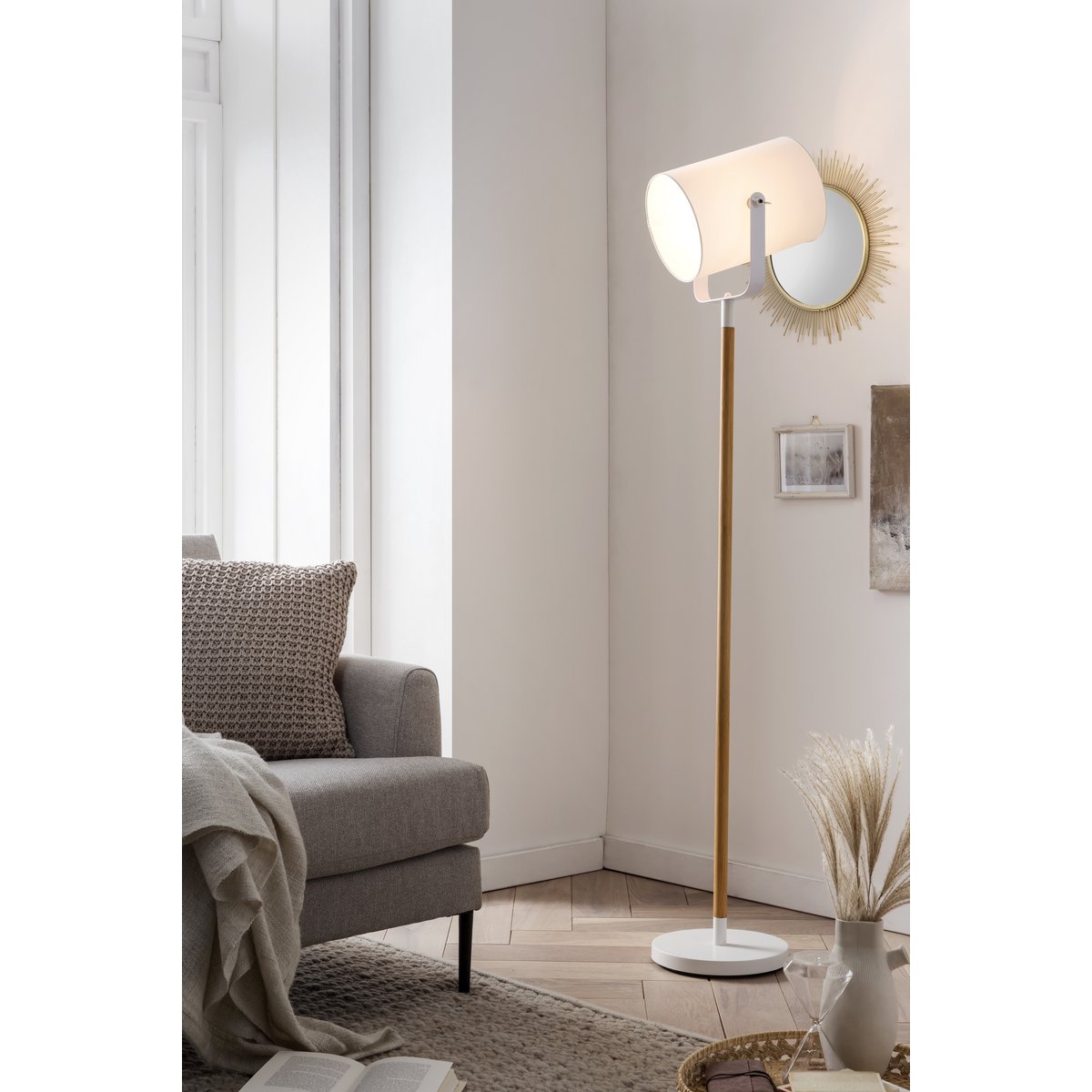 Vloerlamp Scandinavisch wit/naturel